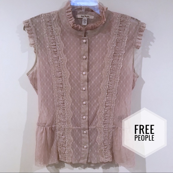 Free People Tops - EUC Free People Button Up Lace Blouse Tank Large